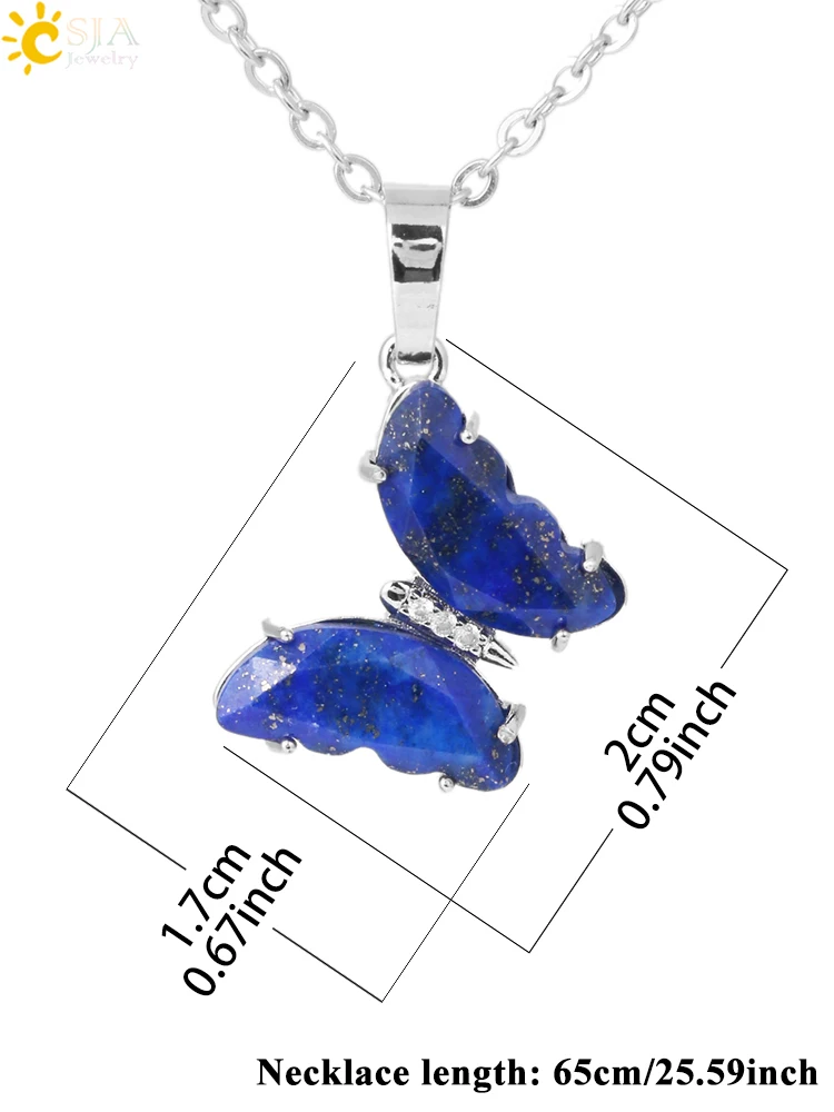 Rock Crystal Necklace Butterfly Necklaces Natural Stone Amethysts Clear Quartz Tiger Eye Pendants Stainless Steel Chain H158