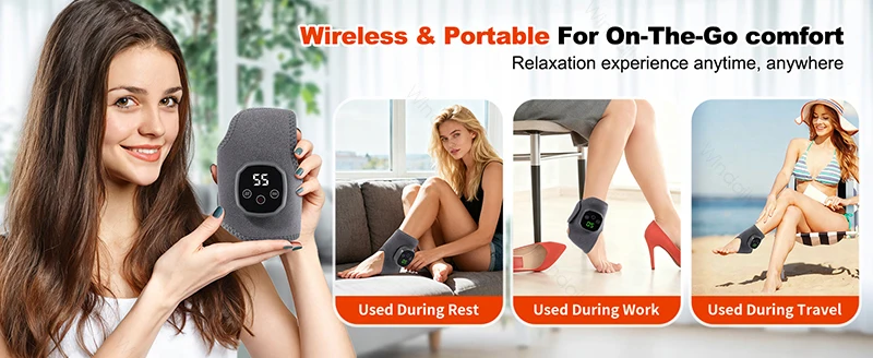 2026 New Electric Cordless Ankle Massager Hot Compress Ankle Foot Brace Wrap Warmer Wrist Tenosynovitis Vibration Relaxation