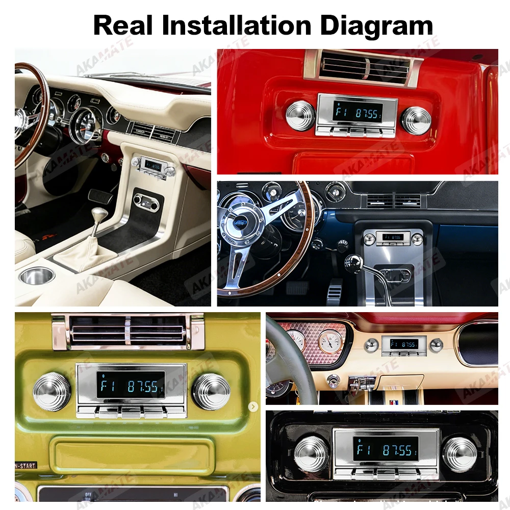 Retro Car Radio for Ford Bronco F-Series Mustang Galaxie Ranchero Multimedia Player FM AM RDS Bluetooth AUX USB 12V MP3 Stereo