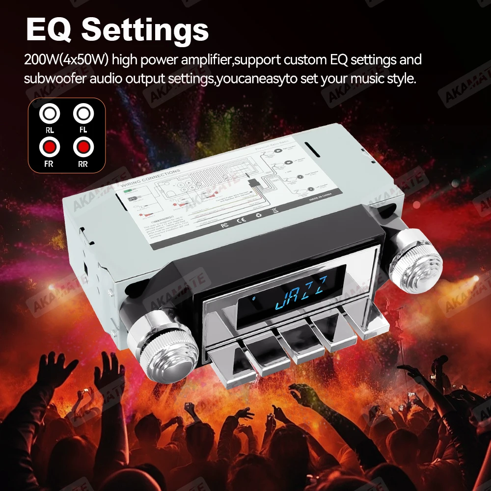 Retro Car Radio for Ford Bronco F-Series Mustang Galaxie Ranchero Multimedia Player FM AM RDS Bluetooth AUX USB 12V MP3 Stereo