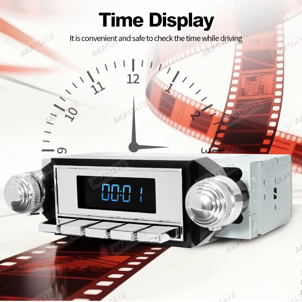 Retro Car Radio for Ford Bronco F-Series Mustang Galaxie Ranchero Multimedia Player FM AM RDS Bluetooth AUX USB 12V MP3 Stereo