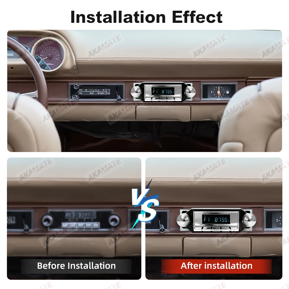 Retro Car Radio for Ford Bronco F-Series Mustang Galaxie Ranchero Multimedia Player FM AM RDS Bluetooth AUX USB 12V MP3 Stereo