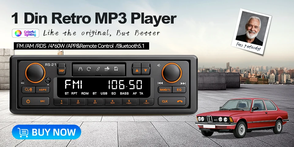Retro Car Radio for Ford Bronco F-Series Mustang Galaxie Ranchero Multimedia Player FM AM RDS Bluetooth AUX USB 12V MP3 Stereo