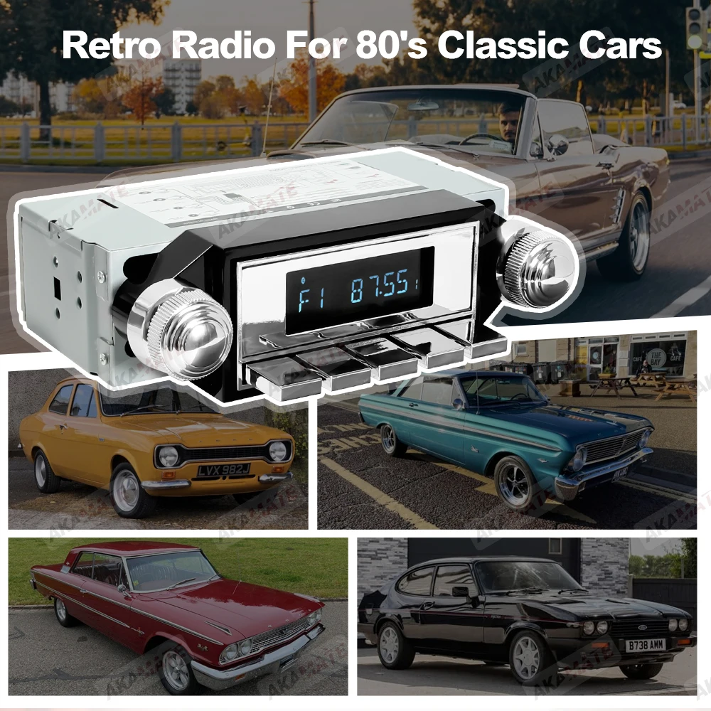 Retro Car Radio for Ford Bronco F-Series Mustang Galaxie Ranchero Multimedia Player FM AM RDS Bluetooth AUX USB 12V MP3 Stereo