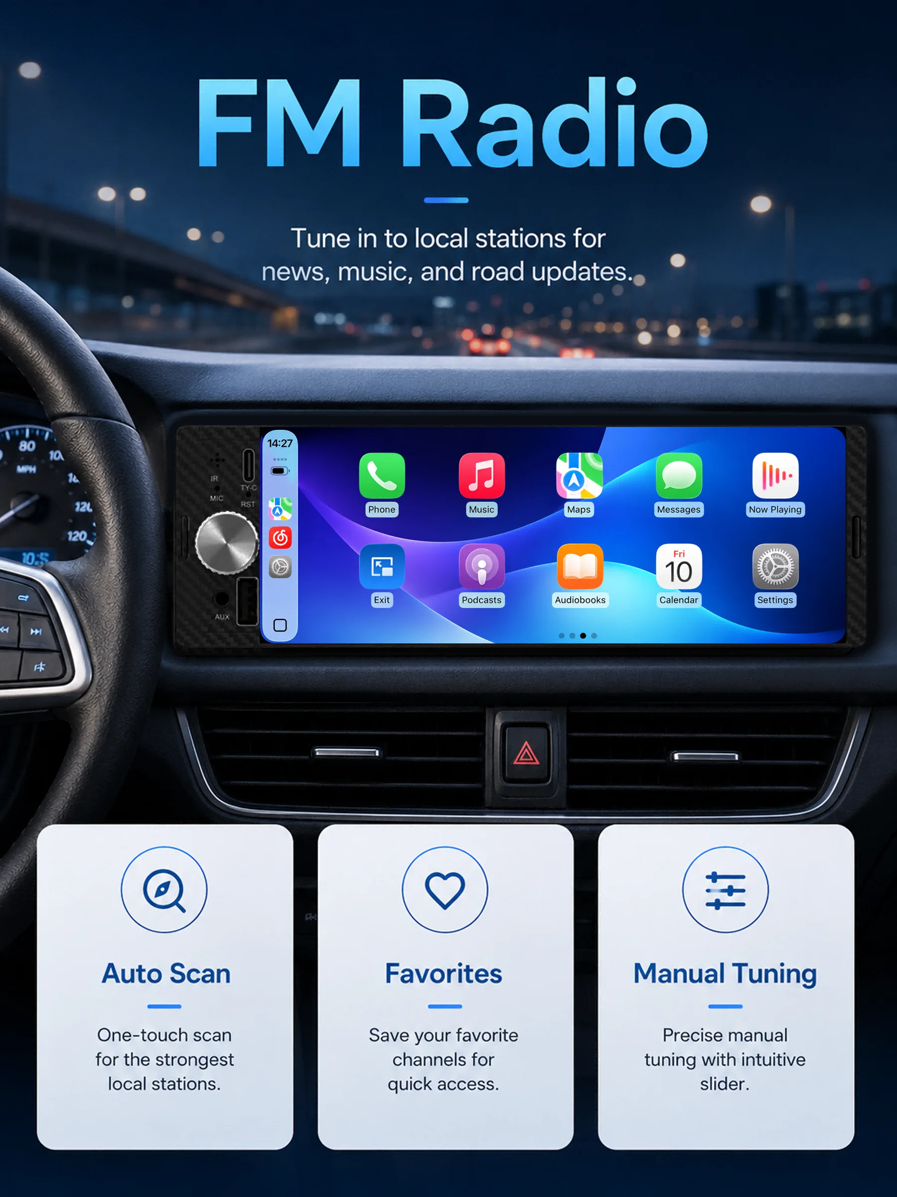 6.36 Inch 1Din Car Stereo Radio Wireless CarPlay Android Auto MP5 Player 1280x480 Touch Screen FM Multimedia Receiver