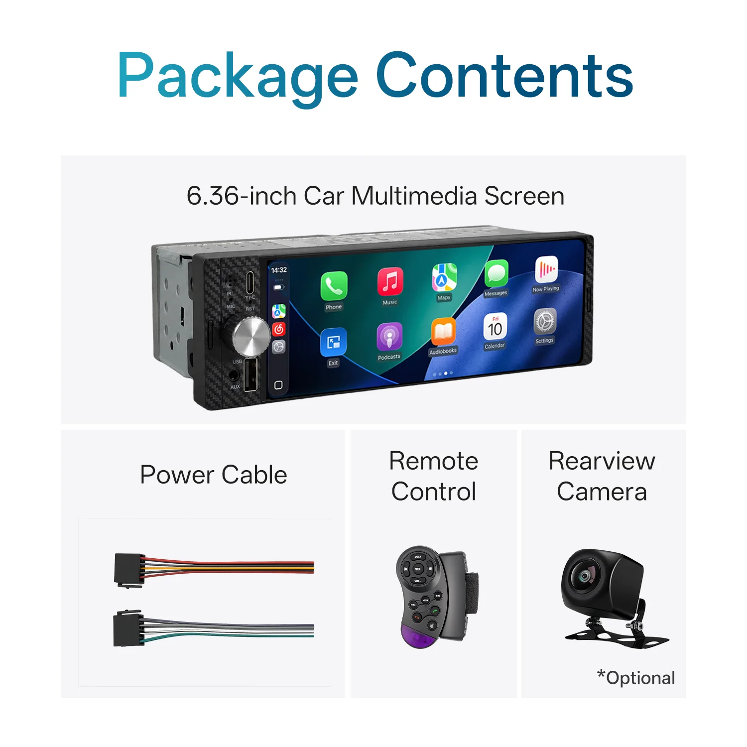 6.36 Inch 1Din Car Stereo Radio Wireless CarPlay Android Auto MP5 Player 1280x480 Touch Screen FM Multimedia Receiver