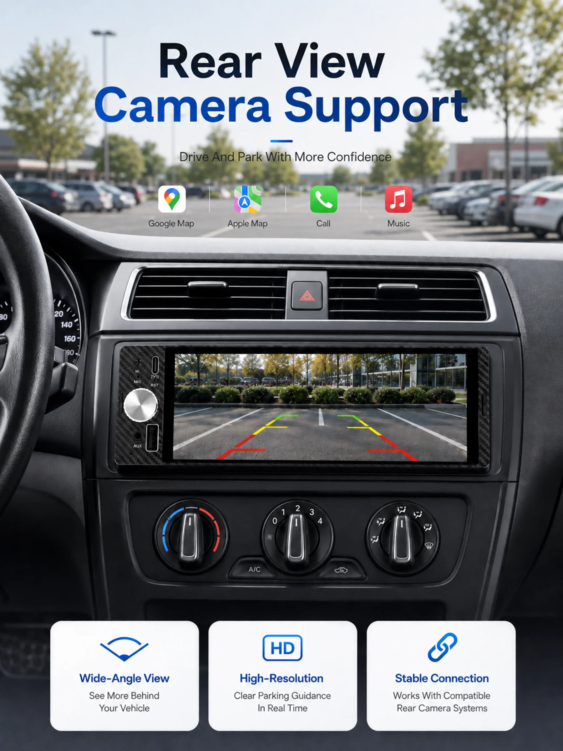 6.36 Inch 1Din Car Stereo Radio Wireless CarPlay Android Auto MP5 Player 1280x480 Touch Screen FM Multimedia Receiver
