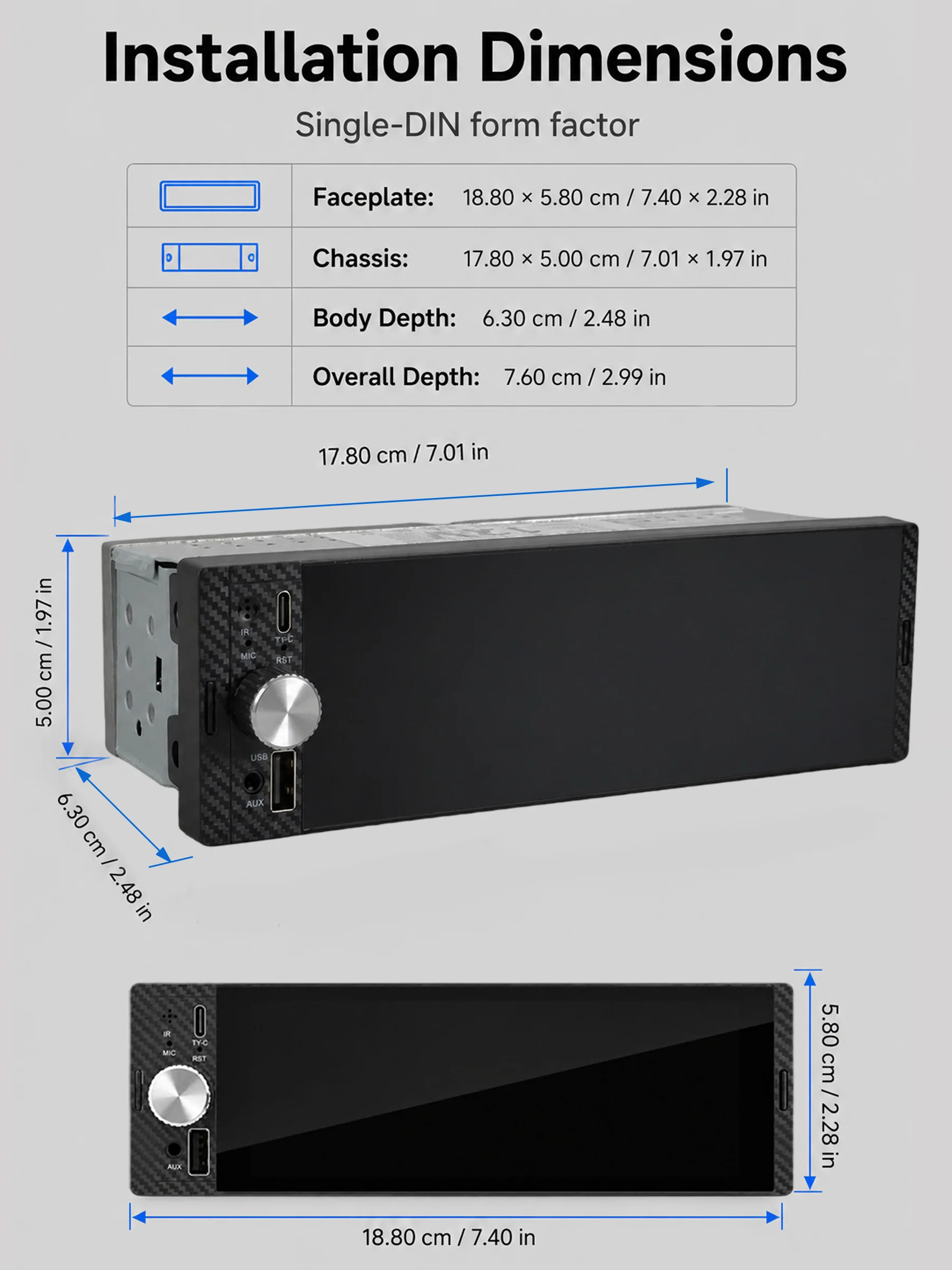 6.36 Inch 1Din Car Stereo Radio Wireless CarPlay Android Auto MP5 Player 1280x480 Touch Screen FM Multimedia Receiver