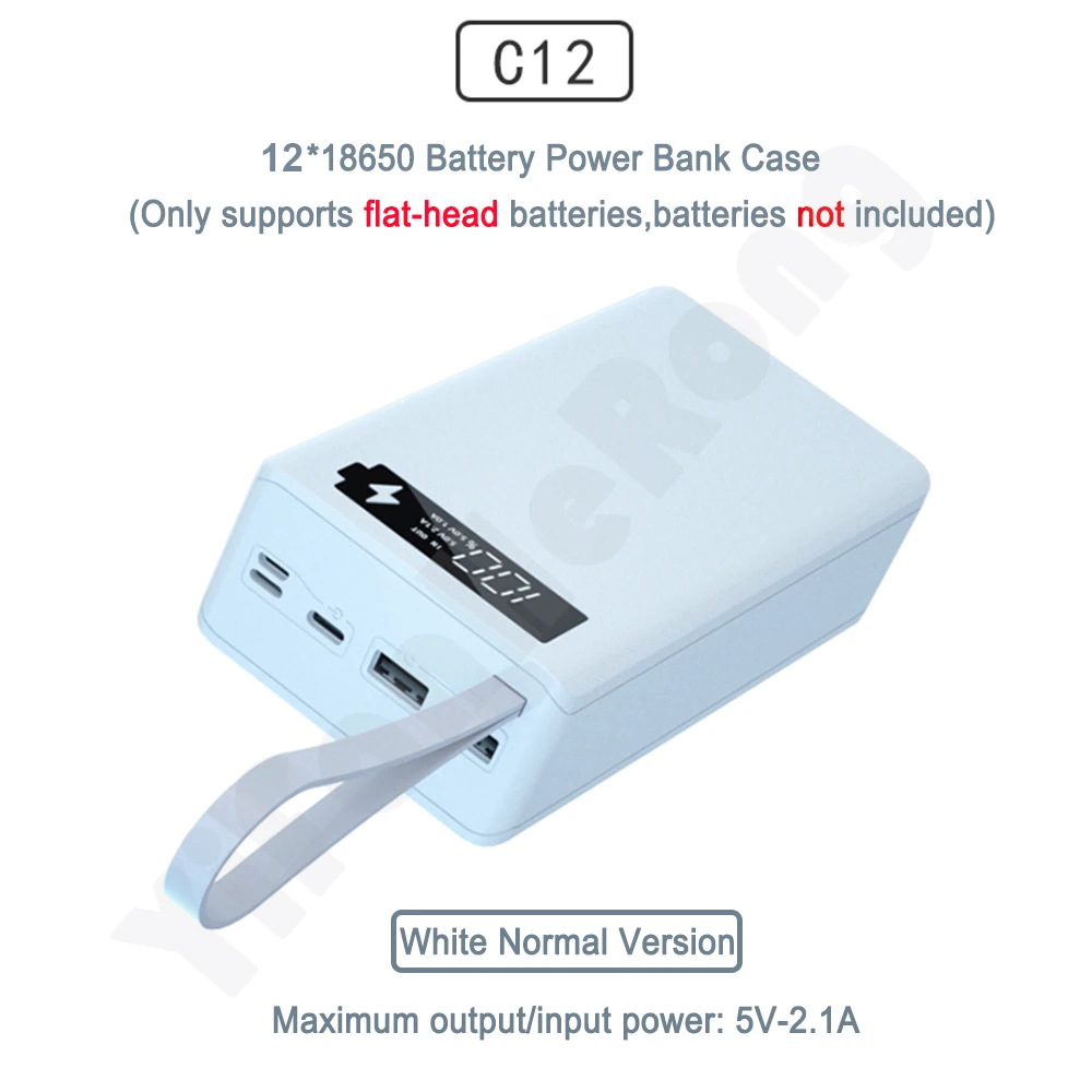 12*18650 Battery Power Bank Case Charger Box Holder Dual USB LCD Display Support Quick & Wireless Charger Battery Shell Storage