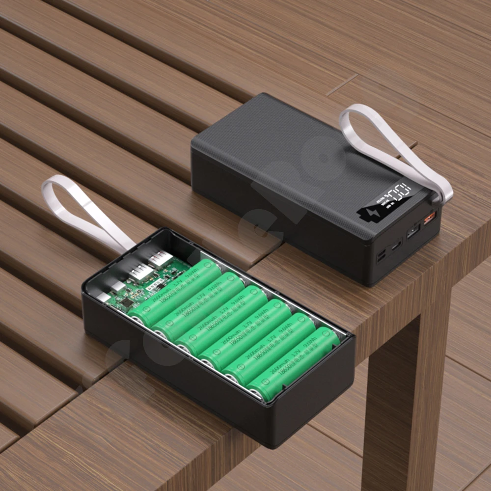 12*18650 Battery Power Bank Case Charger Box Holder Dual USB LCD Display Support Quick & Wireless Charger Battery Shell Storage
