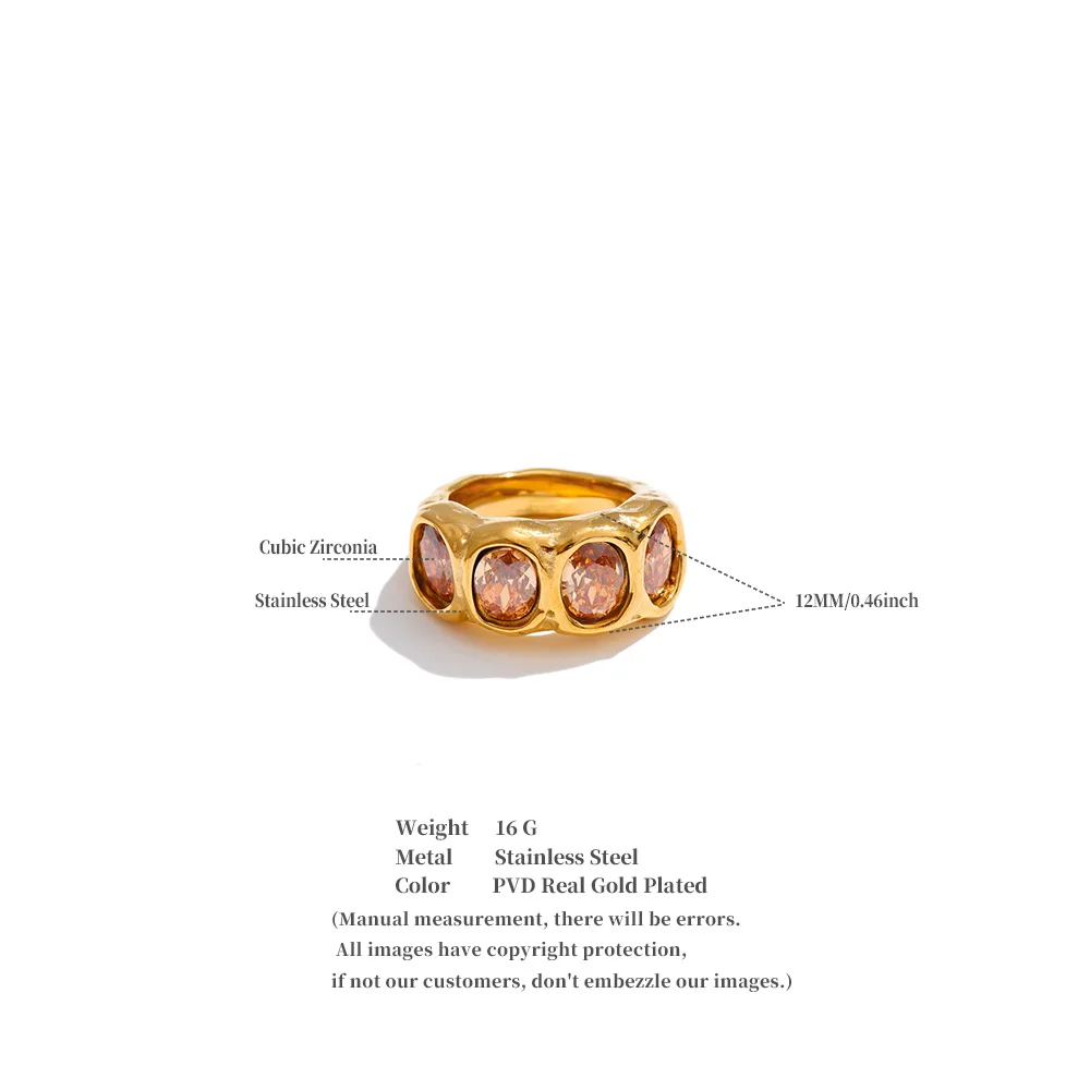 Yhpup Size 678 Stainless Steel Shiny Cubic Zirconia Round Fashion Ring High-Grade Stylish Exquisite Jewelry Accessories