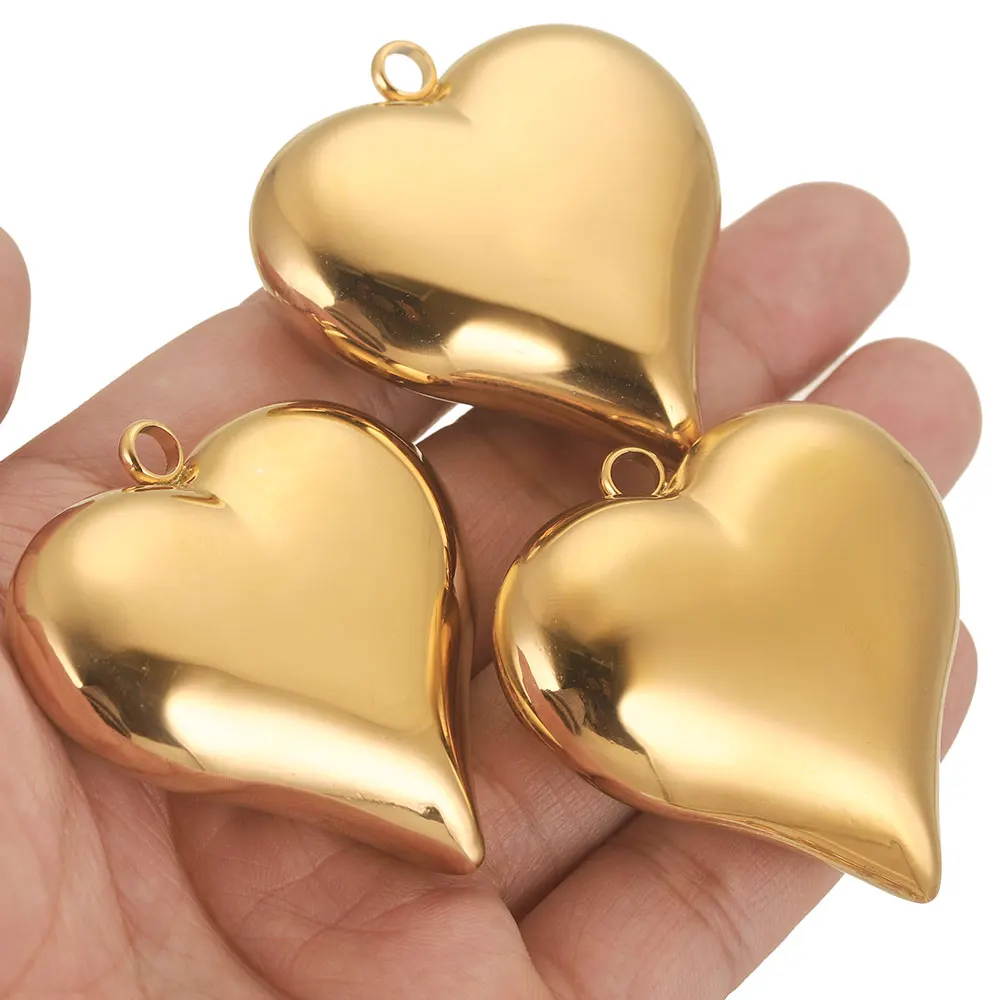 2pcs 45MM Stainless Steel Large Heart Charms PVD Gold Plated Metal Earring Necklace Bracelet Jewelry Making Findings Accessories