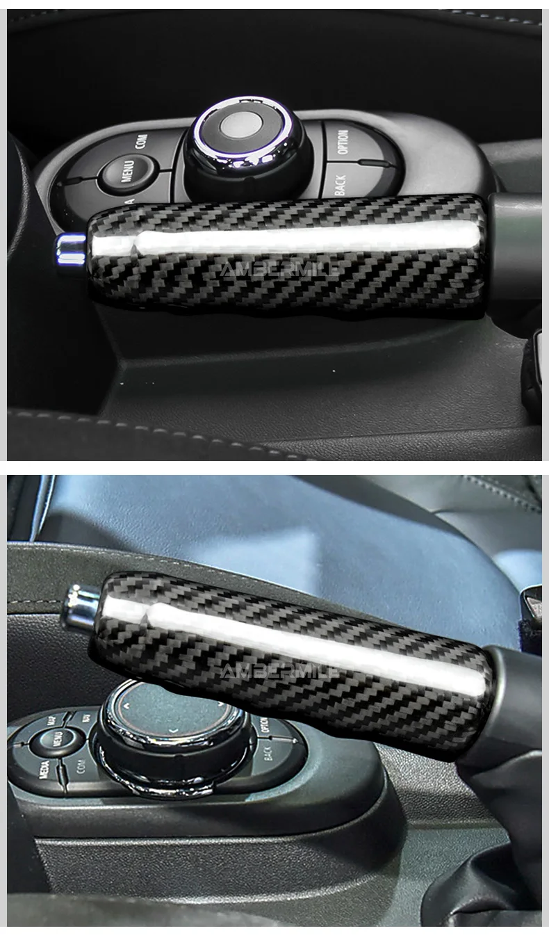 Real Hard Carbon Fiber Interior Car Hand Brake Grip Covers Trim for Mini Cooper F55 Hardtop F57 F56 Hatchback Accessories
