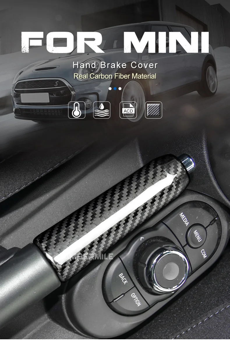 Real Hard Carbon Fiber Interior Car Hand Brake Grip Covers Trim for Mini Cooper F55 Hardtop F57 F56 Hatchback Accessories