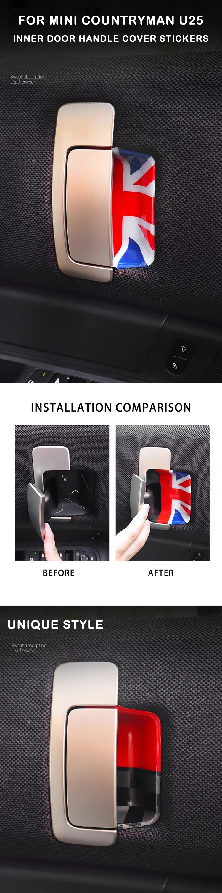 Car Inner Door Handle Door Bowl Cover Stickers For Mini Electric Countryman U25 JCW 2024 2025 Decorative Interior Accessories