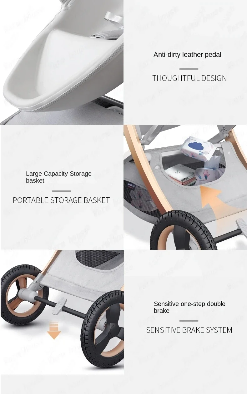 2024 New Baby Stroller 3 in 1with bassinet and car seat eggshell PU leather high quality luxury pram for newborn carriage