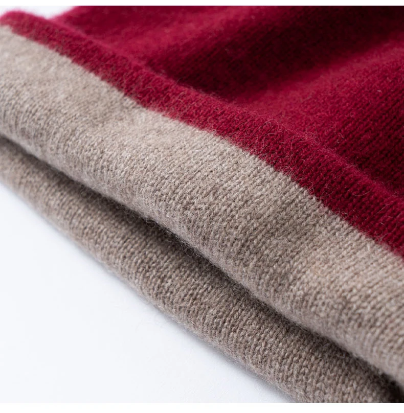 Seamless Cashmere Double-layer Two-color Hat 100% Cashmere Dot Yarn Knitted Toe Cap Men's and Women's Ear Protection Warm Hat