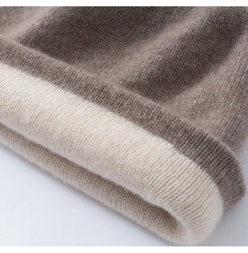 Seamless Cashmere Double-layer Two-color Hat 100% Cashmere Dot Yarn Knitted Toe Cap Men's and Women's Ear Protection Warm Hat