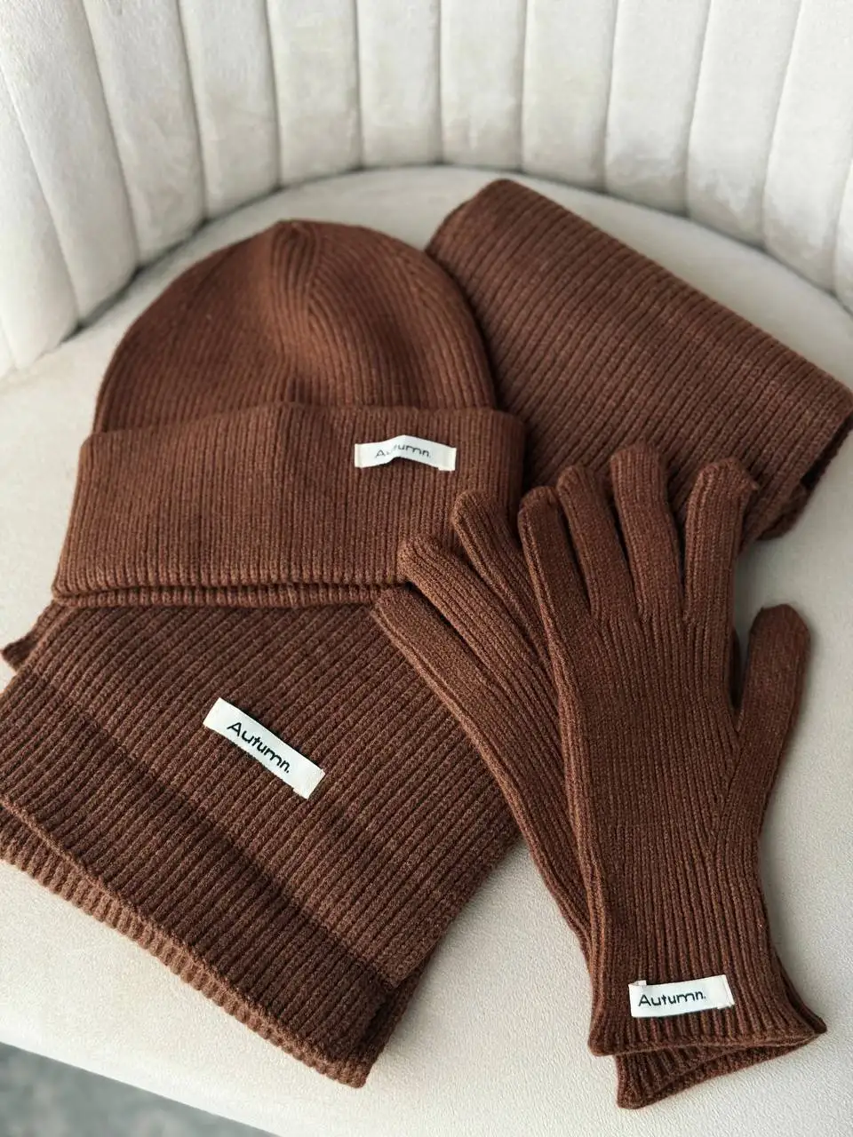 Women's Winter Knitted Hat Scarf Gloves Set Gray Burgundy Comfortable Soft 3 Pcs Casual Warm Hat Set for Women