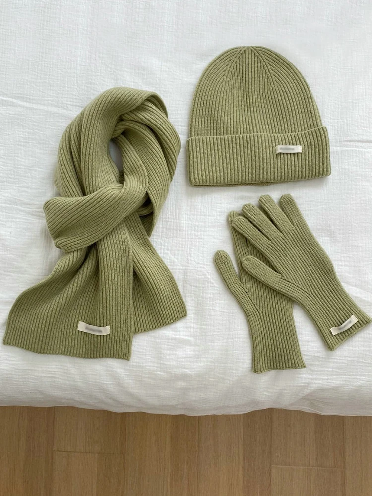 Women's Winter Knitted Hat Scarf Gloves Set Gray Burgundy Comfortable Soft 3 Pcs Casual Warm Hat Set for Women
