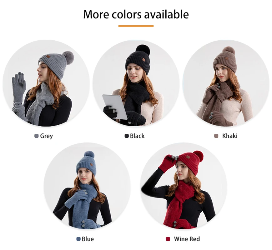 Xinbaoguan 100% Acrylic 9988 Winter Korean Edition Fashion Knitted Wool Warm Hat Scarf Glove 3-Piece Set Ear Protection Hoodie