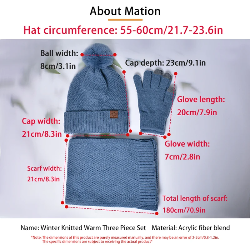 Xinbaoguan 100% Acrylic 9988 Winter Korean Edition Fashion Knitted Wool Warm Hat Scarf Glove 3-Piece Set Ear Protection Hoodie