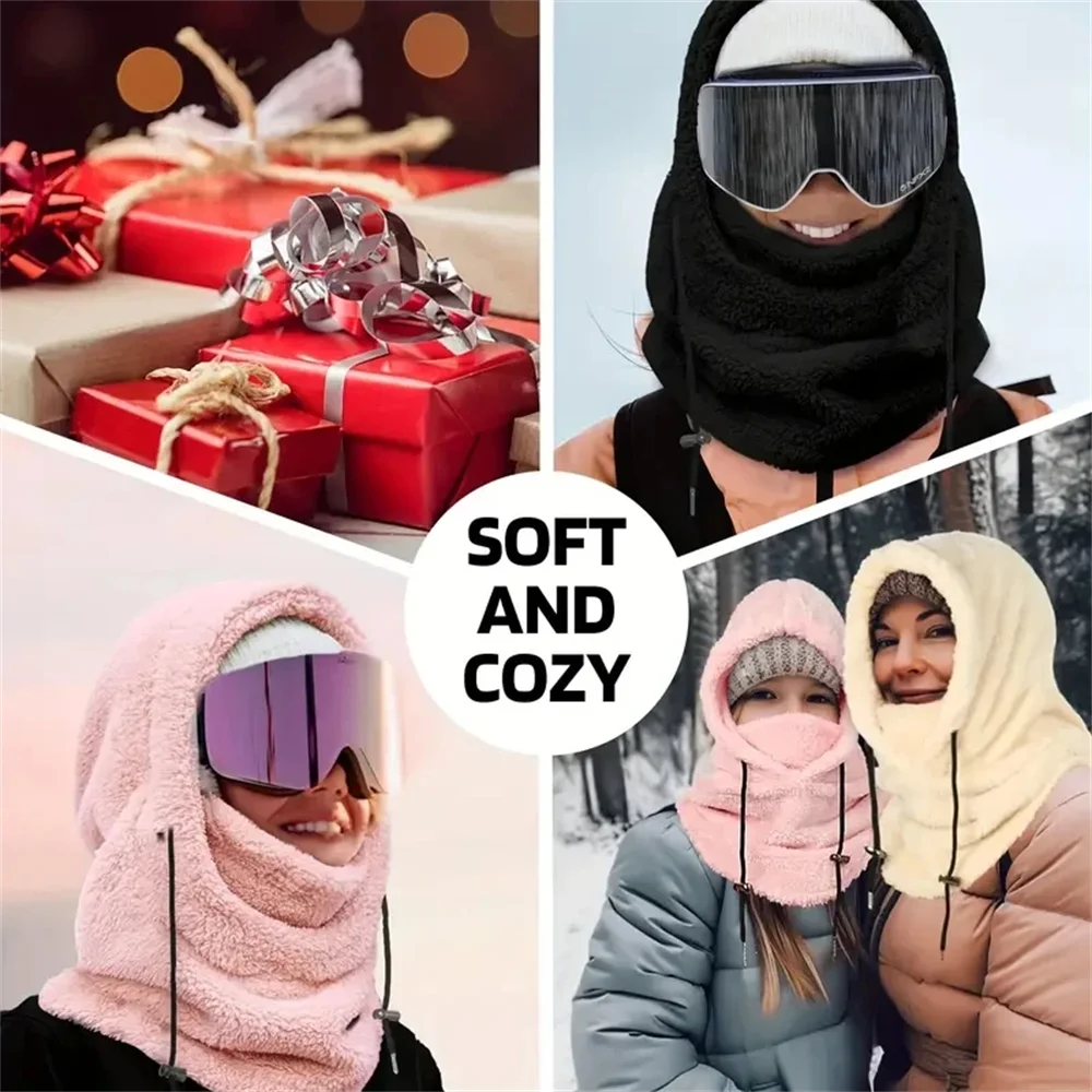 Winter Warm Thermal Windproof Balaclava Ski Hood Motorcycle Face Cover Polar Fleece Adjustable Cycling Neck Cover Full Face Mask
