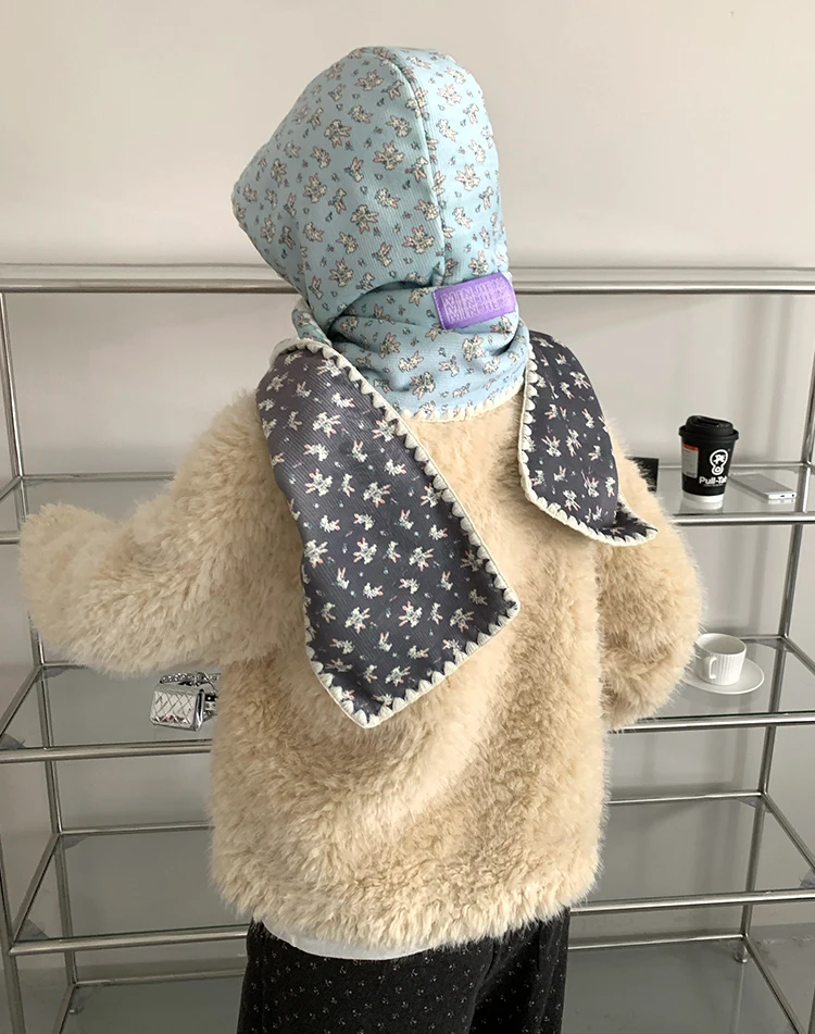 Double-Sided Cute Rabbit Hat With Scarf For Women Warm Hooded Earmuffs Scarf For Winter