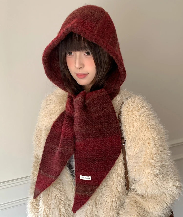 Hat And Scarf Set For Women Winter Warmth Ear Protection Balaclava Cold-Proof Hooded Scarf