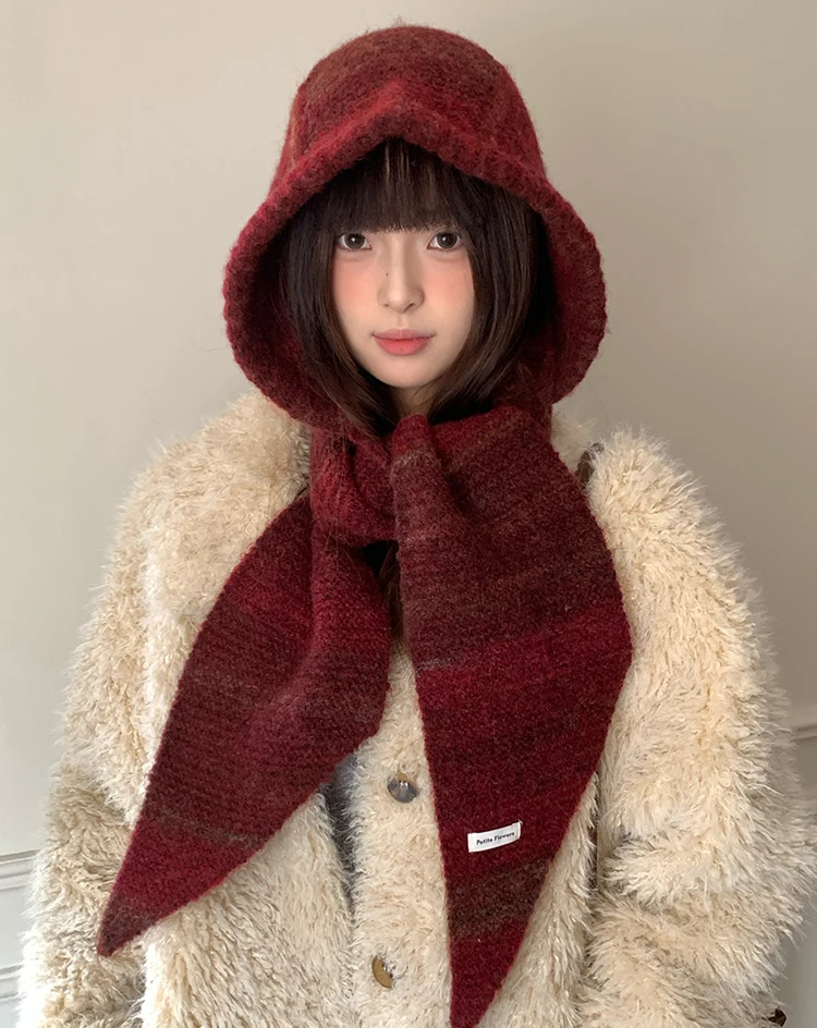 Hat And Scarf Set For Women Winter Warmth Ear Protection Balaclava Cold-Proof Hooded Scarf