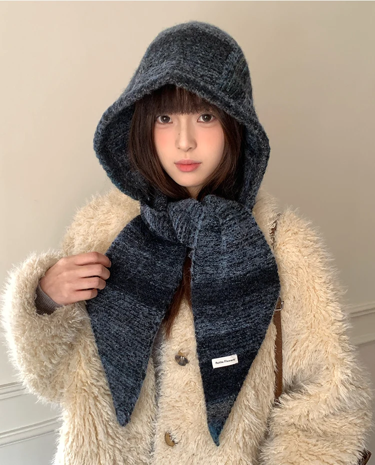 Hat And Scarf Set For Women Winter Warmth Ear Protection Balaclava Cold-Proof Hooded Scarf