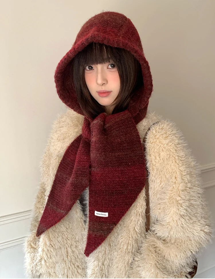 Hat And Scarf Set For Women Winter Warmth Ear Protection Balaclava Cold-Proof Hooded Scarf
