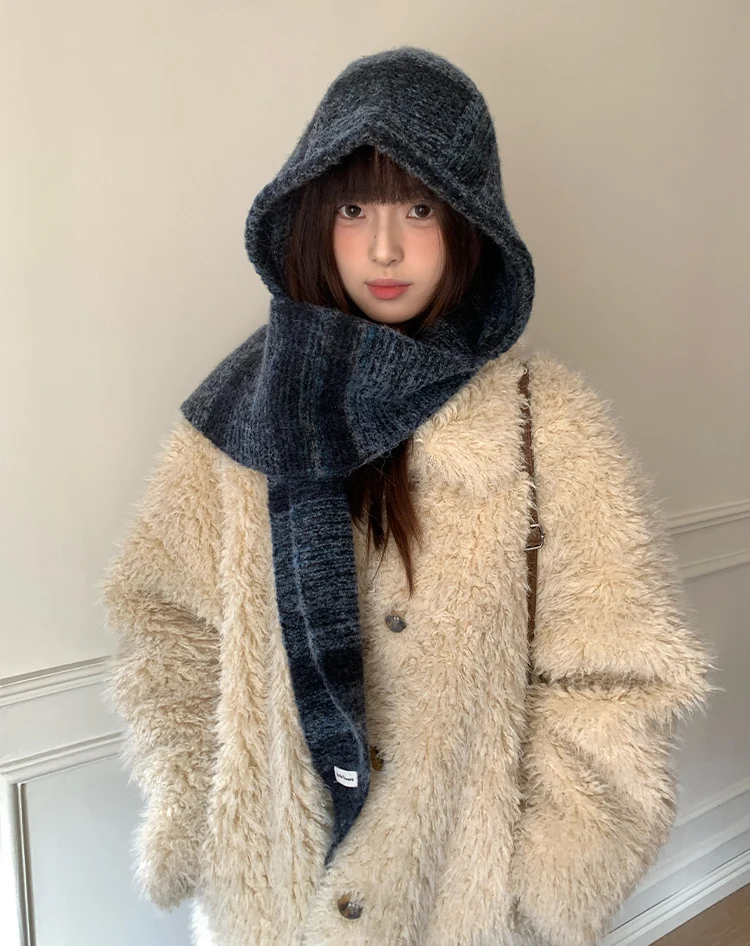 Hat And Scarf Set For Women Winter Warmth Ear Protection Balaclava Cold-Proof Hooded Scarf