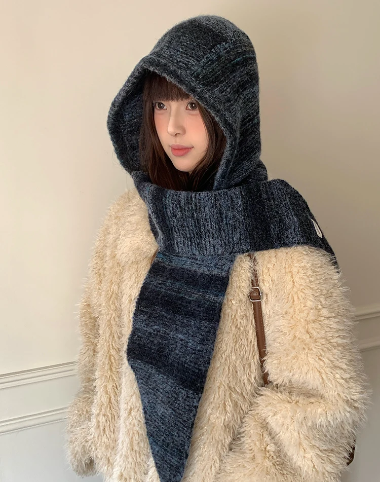 Hat And Scarf Set For Women Winter Warmth Ear Protection Balaclava Cold-Proof Hooded Scarf