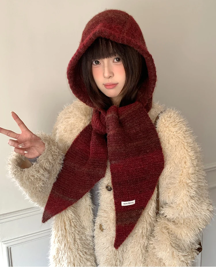 Hat And Scarf Set For Women Winter Warmth Ear Protection Balaclava Cold-Proof Hooded Scarf