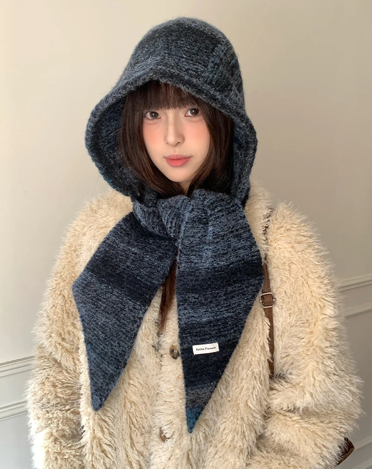 Hat And Scarf Set For Women Winter Warmth Ear Protection Balaclava Cold-Proof Hooded Scarf