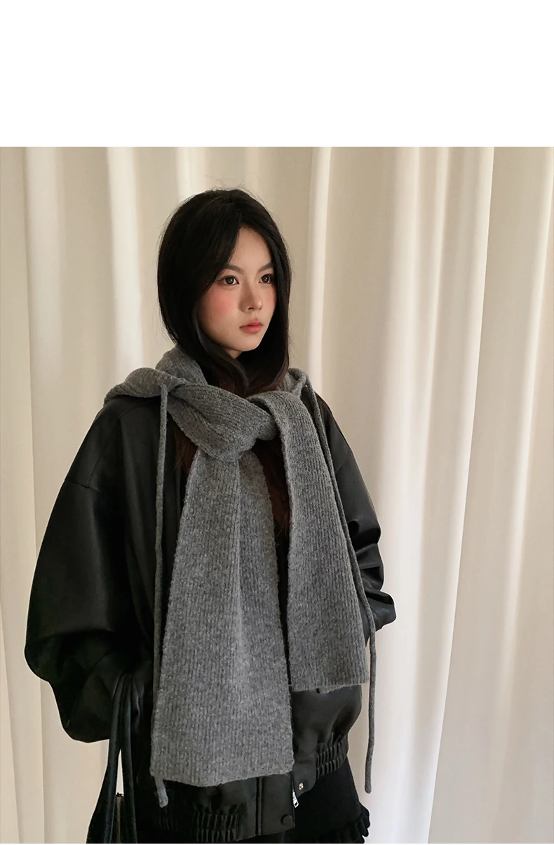 Thick And Warm Solid Color Hooded Scarf For Women Versatile And Korean-Style Student Scarf