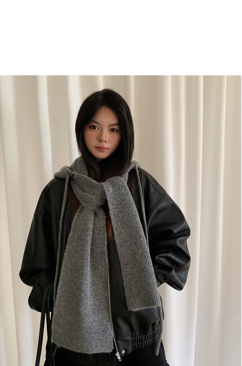 Thick And Warm Solid Color Hooded Scarf For Women Versatile And Korean-Style Student Scarf