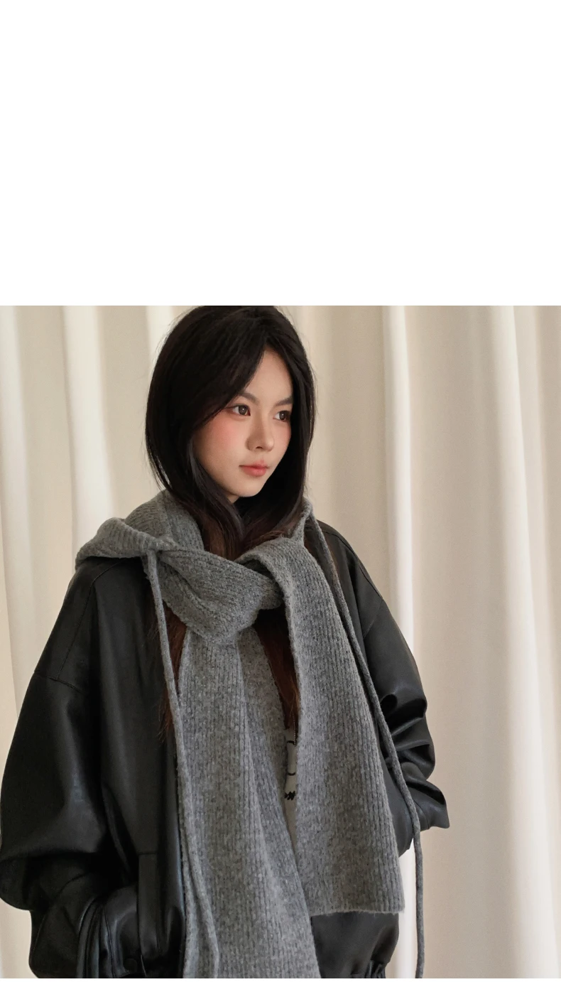 Thick And Warm Solid Color Hooded Scarf For Women Versatile And Korean-Style Student Scarf