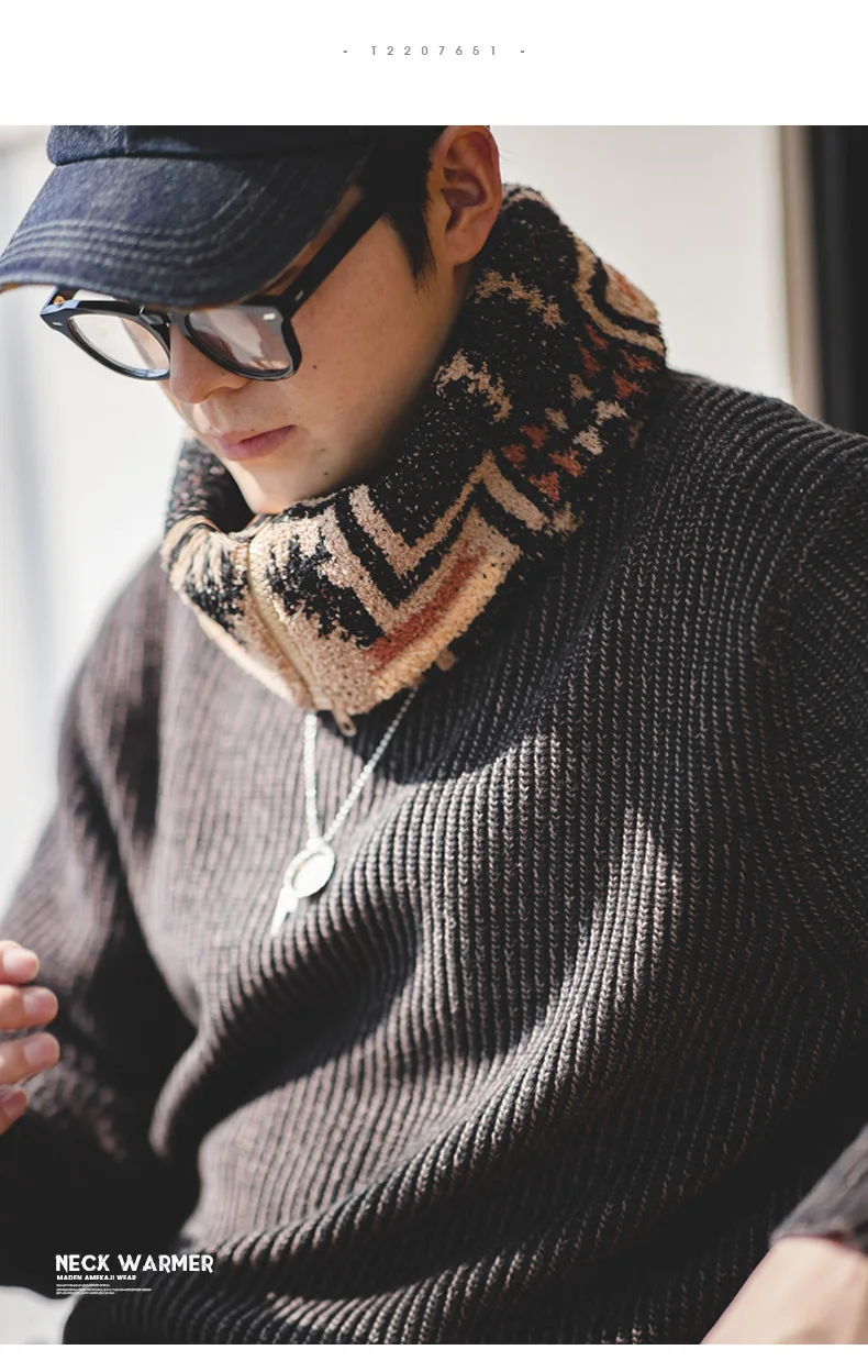 Maden Vintage Winter Heating Scarf for Men Warm Outdoor Zip Fleece Neck Warmer Ski Climbing Cycling Snood Scarf Scarves Collar
