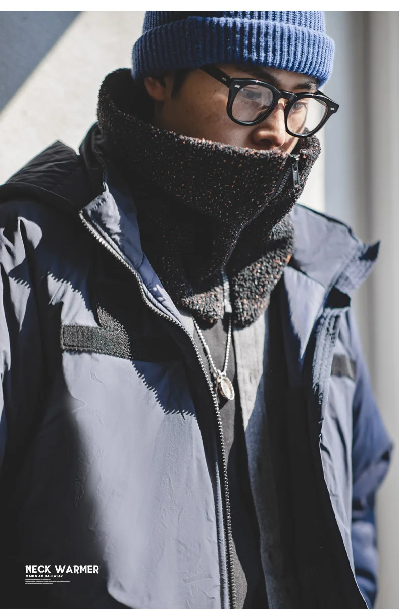 Maden Vintage Winter Heating Scarf for Men Warm Outdoor Zip Fleece Neck Warmer Ski Climbing Cycling Snood Scarf Scarves Collar