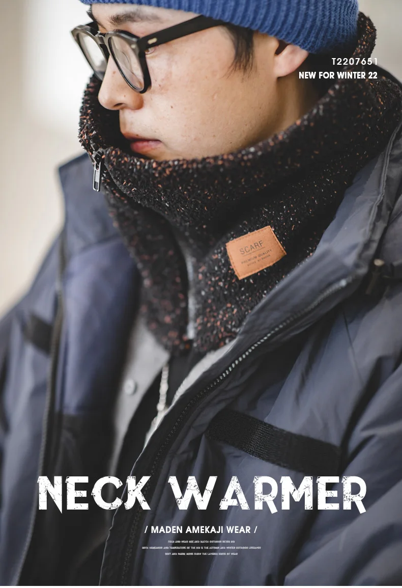 Maden Vintage Winter Heating Scarf for Men Warm Outdoor Zip Fleece Neck Warmer Ski Climbing Cycling Snood Scarf Scarves Collar