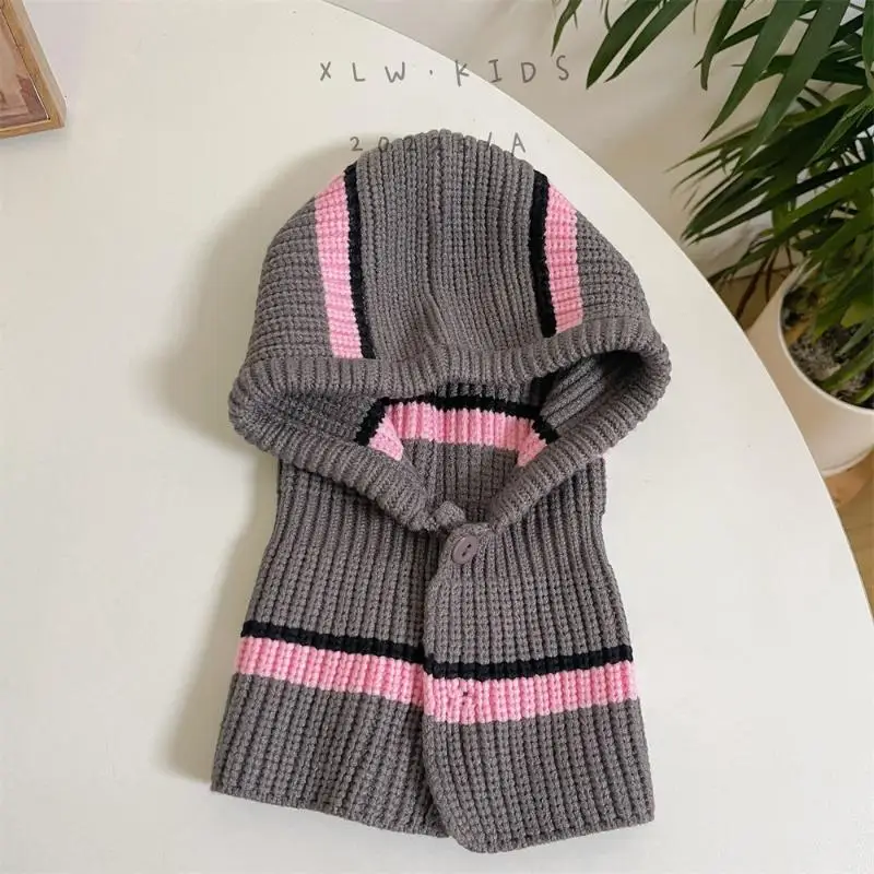 Hot Sale Kids Autumn-Winter Warm Thick Knit Hat Scarf Set Versatile Wool Knitted Ear Protector Cap Skullies For Boys And Girls
