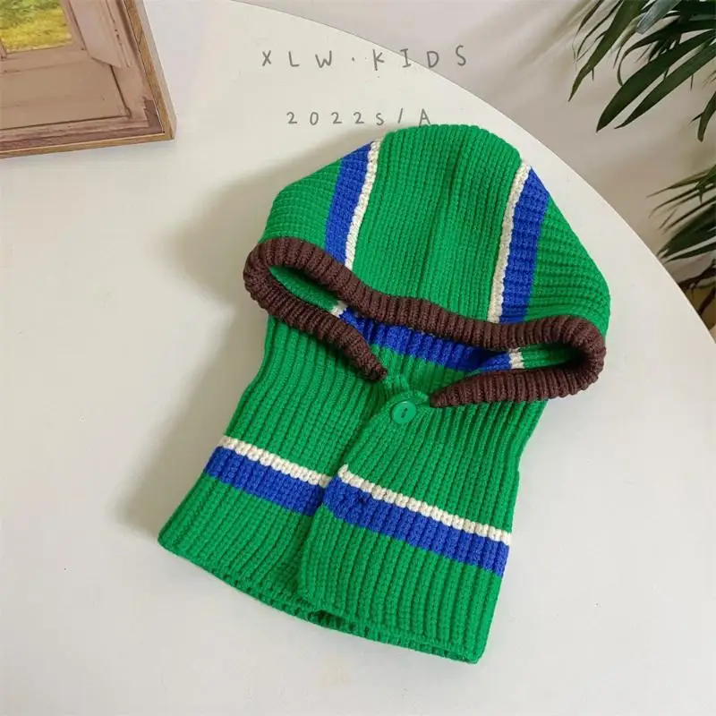 Hot Sale Kids Autumn-Winter Warm Thick Knit Hat Scarf Set Versatile Wool Knitted Ear Protector Cap Skullies For Boys And Girls