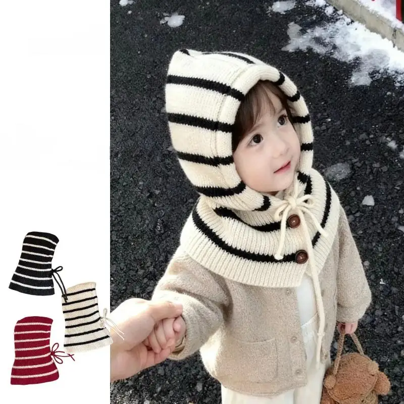 Hot Sale Kids Autumn-Winter Warm Thick Knit Hat Scarf Set Versatile Wool Knitted Ear Protector Cap Skullies For Boys And Girls