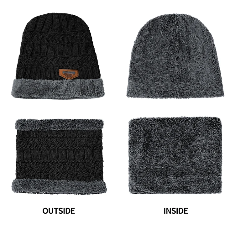 2026 Winter Men Women Thick Beanie Hat Knitted Hat Winter Cap Beanie Female Wool Neck Scarf Cap Balaclava Mask Bonnet Hats Set
