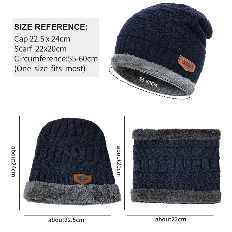 2026 Winter Men Women Thick Beanie Hat Knitted Hat Winter Cap Beanie Female Wool Neck Scarf Cap Balaclava Mask Bonnet Hats Set