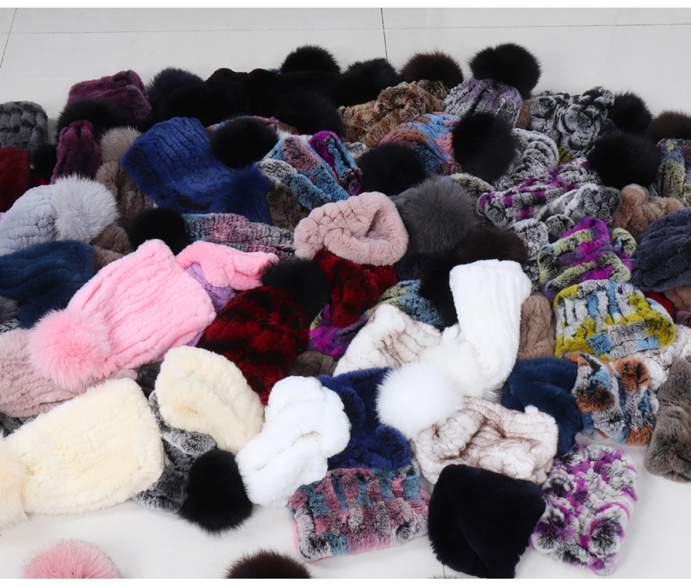 2026 New Fashion Knitted Good Elastic Real Fur Scarf Hat Sets Women Winter Warm 100% Natural Rex Rabbit Fur Scarves Hats Sets