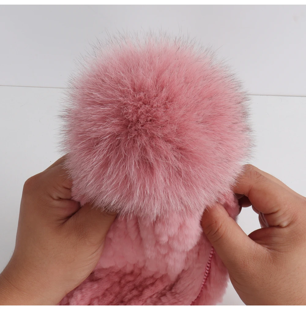 2026 New Fashion Knitted Good Elastic Real Fur Scarf Hat Sets Women Winter Warm 100% Natural Rex Rabbit Fur Scarves Hats Sets
