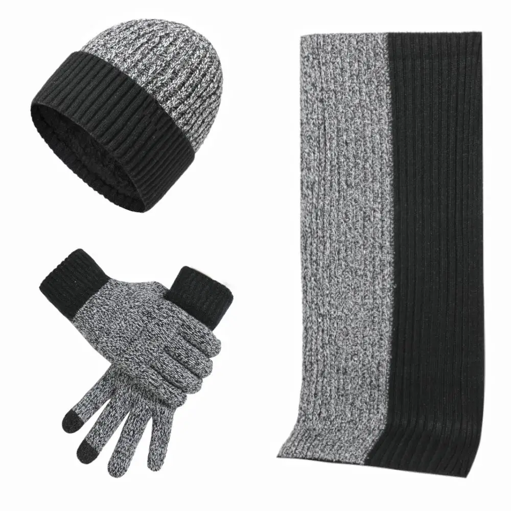 3Pcs/set Fashion Trend Scarf Hat Glove For Men And Women Winter Luxury Knitted Thickened Warm Three Piece Set Accessories Gifts
